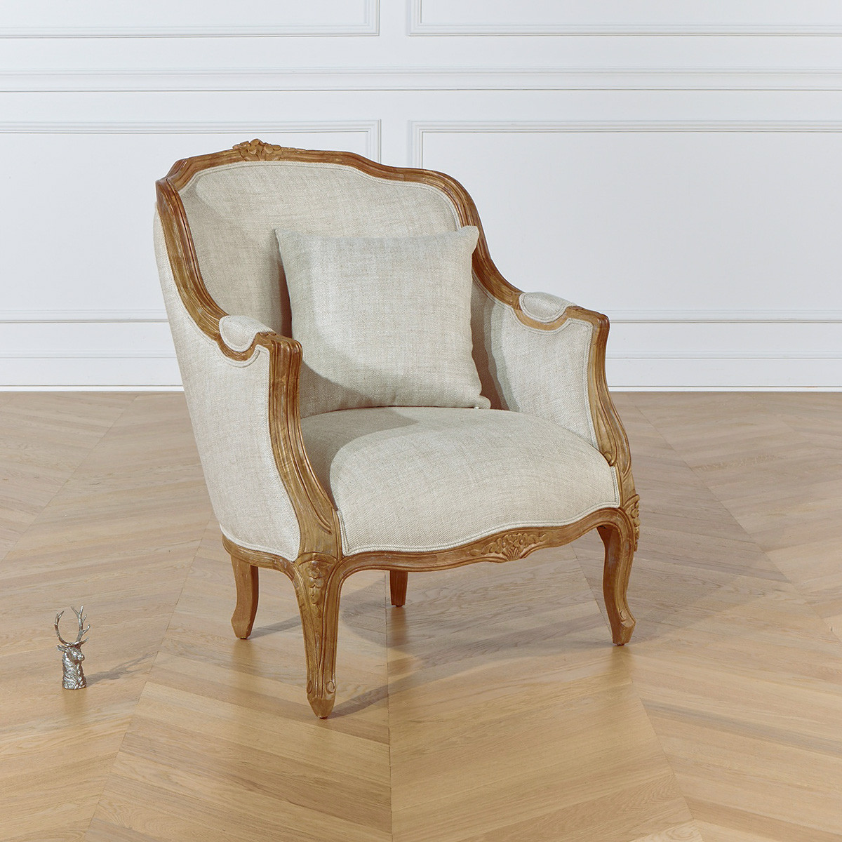 Fauteuil bergère en hévéa et lin VICTOR lin, ROBIN DES BOIS