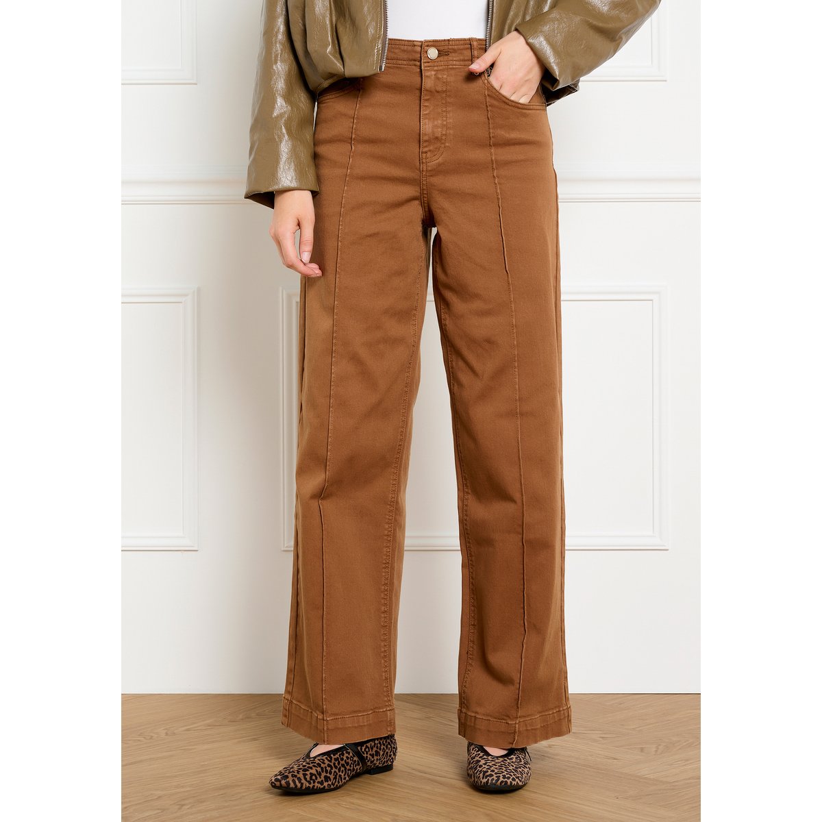 Pantalon large taille haute caramel, LOLALIZA