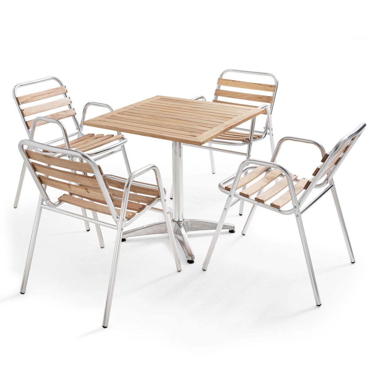 Table de terrasse rabattable et 4 chaises en aluminium et bois, TIMES SQUARE marron, OVIALA