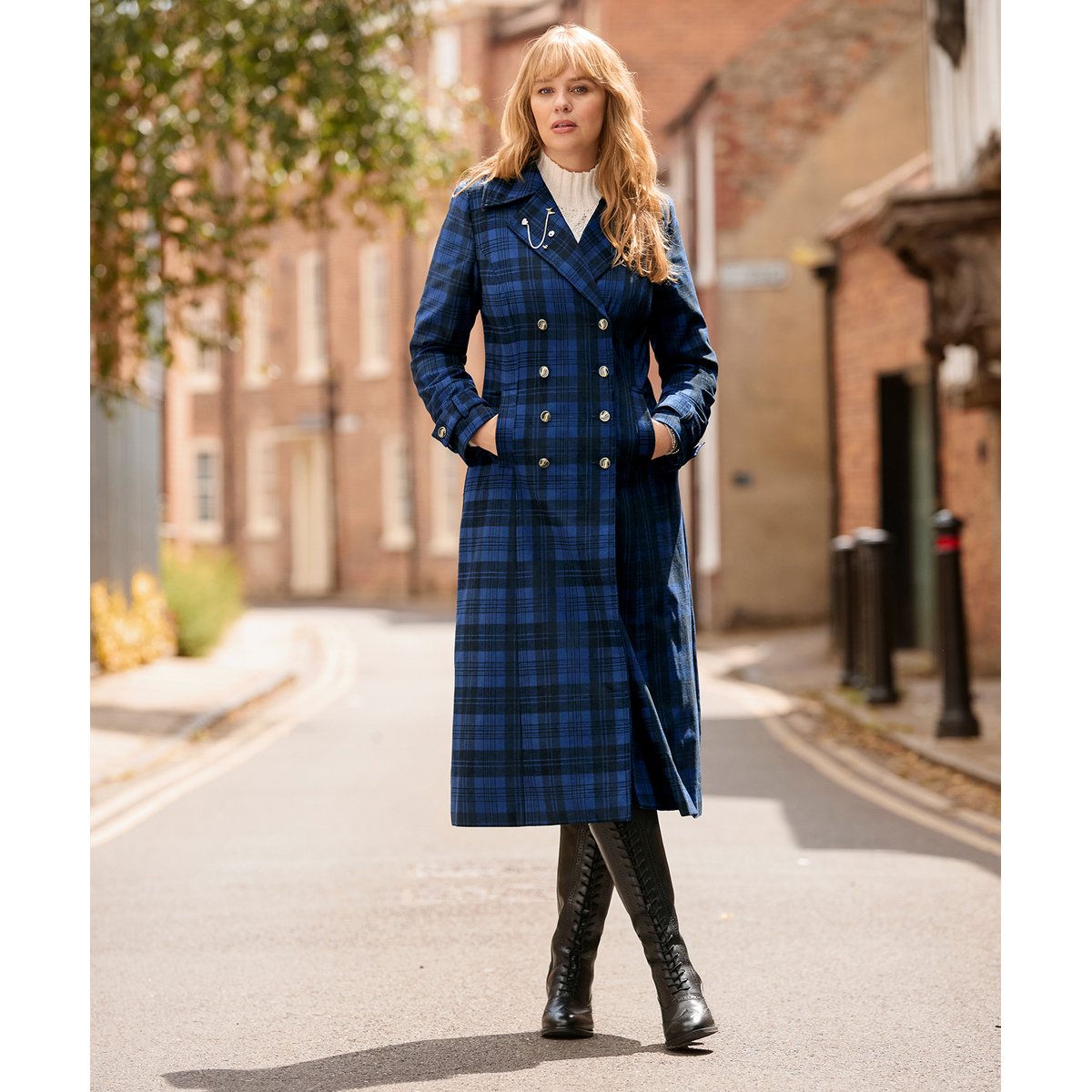 Long Manteau à Carreaux Roxie bleu, JOE BROWNS