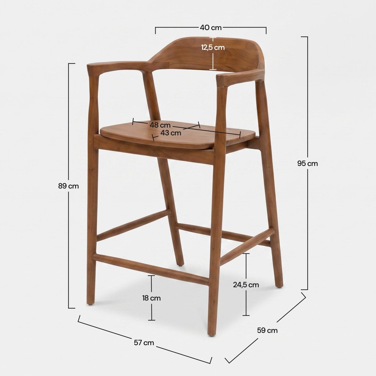 Chaise pour îlot central en bois de teck massif 66,5 cm - CÉLINE marron clair, MAISON PAVANE