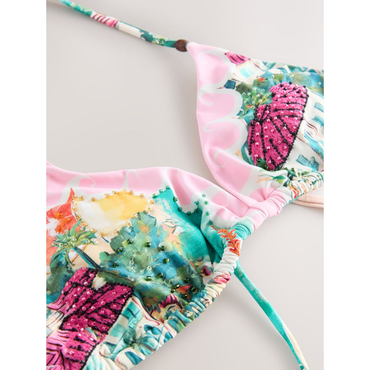Haut de bikini triangle avec perles tropical rose/bleu, NEXT