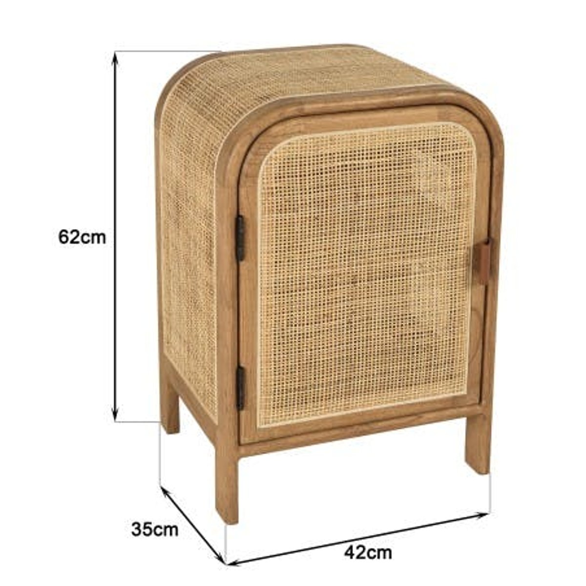 Chevet forme arrondie mindi et rotin naturel 1 porte 1 étagère TIVARO bois naturel, PIER IMPORT