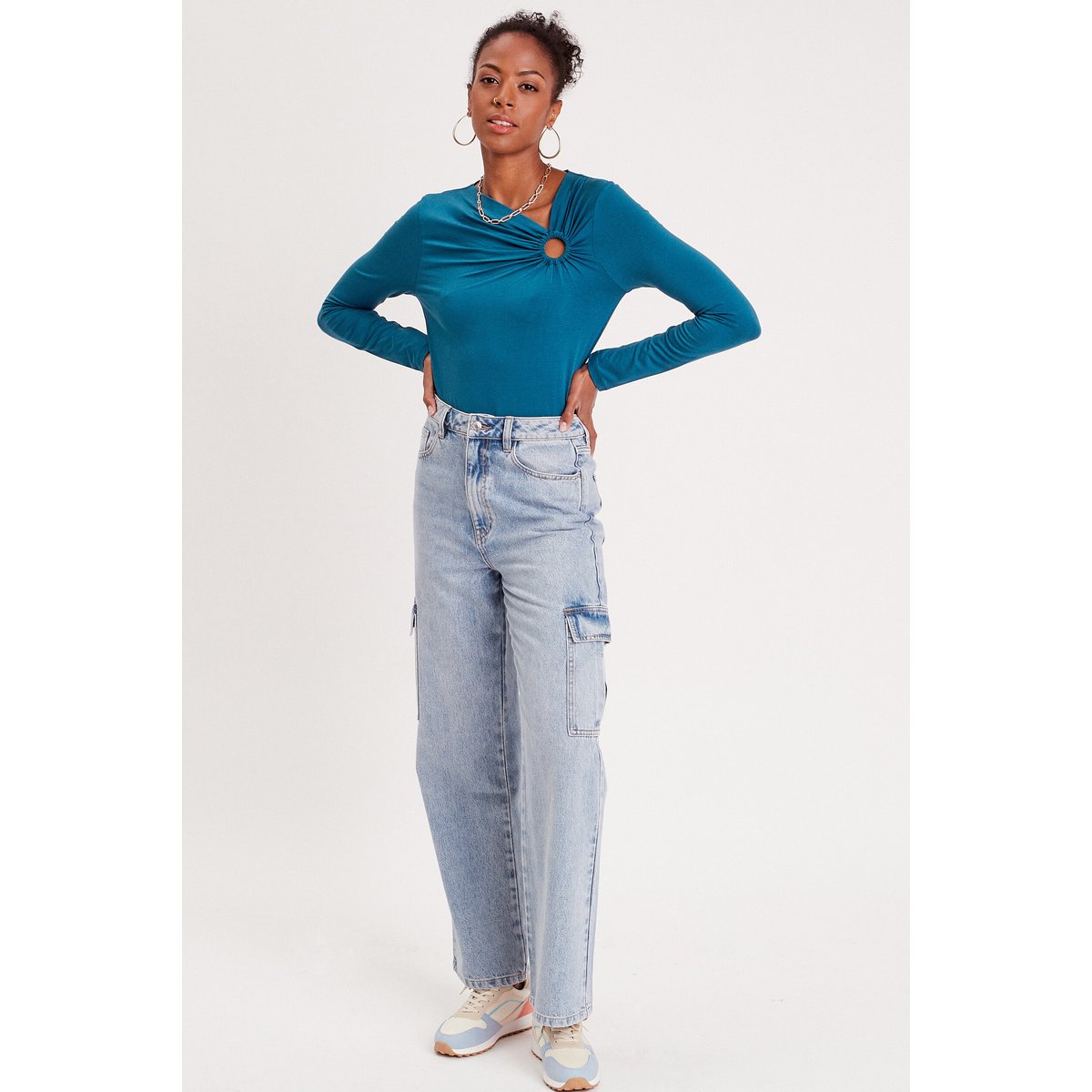 Blouse manches longues anneau bleu canard, CACHE CACHE