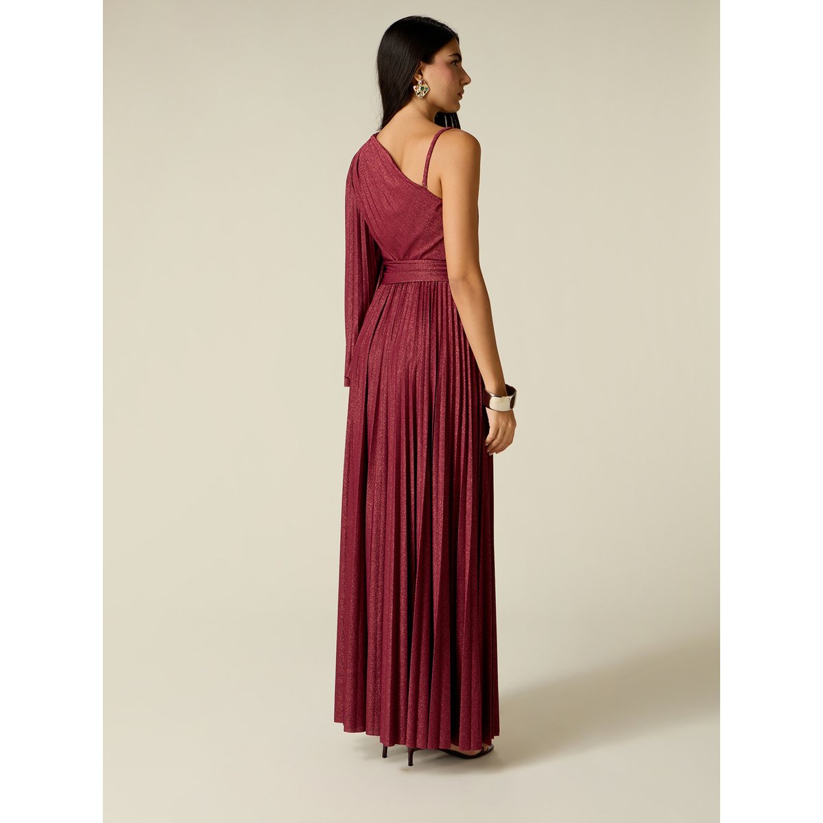 Robe asymétrique plissée burgundy, OLTRE