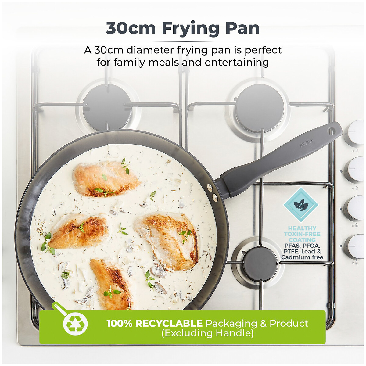 30cm Diamo Frying Pan with Black Diamond Coating black, TOWER