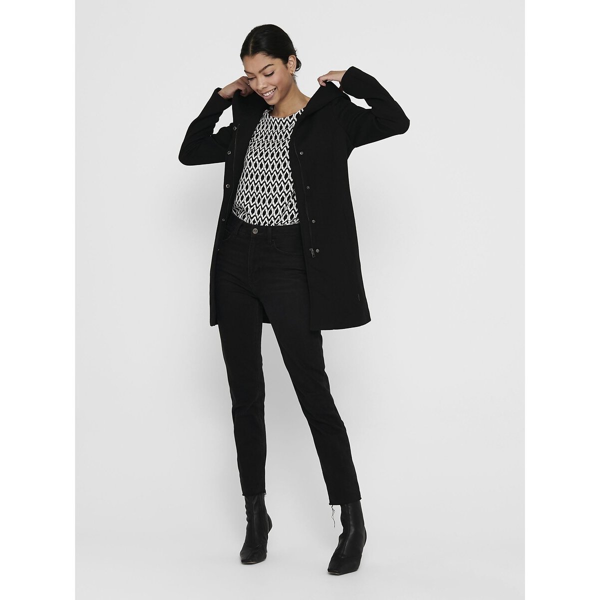 Lightweight Hooded Coat black, ONLY