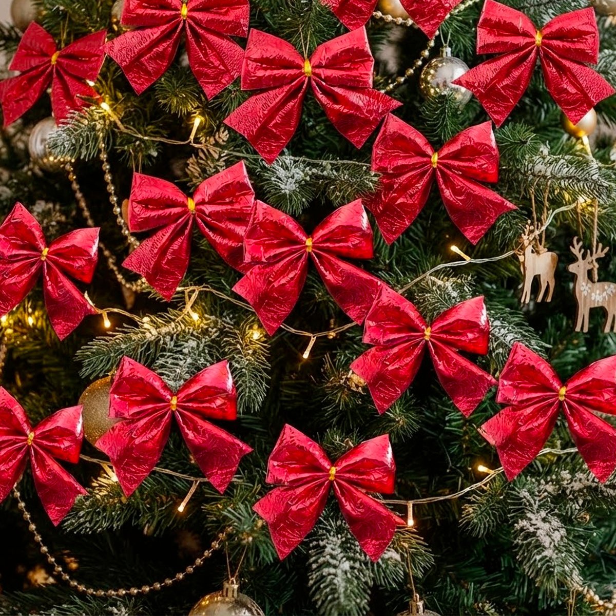 Set de 8 noeuds rouges pour décoration sapin de Noël 7.5cm rouge, WADIGA