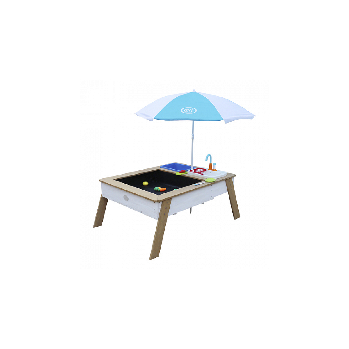 AXI Linda Table sable et eau avec Cuisine et evier Marron Blanc Parasol Bleu Blanc couleur unique, AXI HOUSE