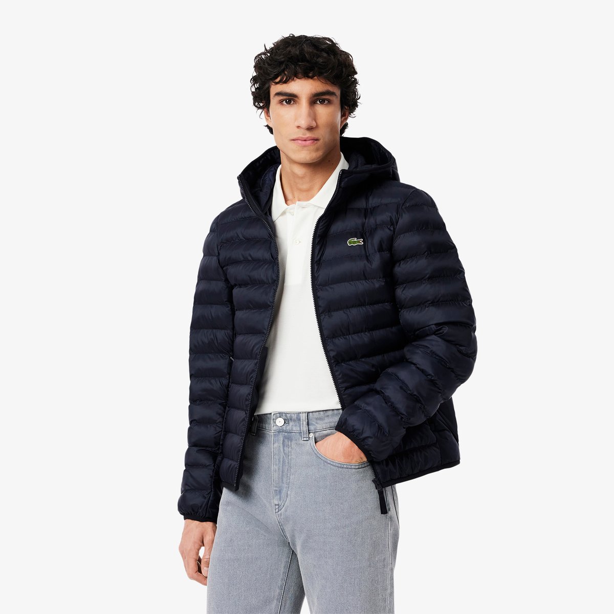 Doudoune à capuche rembourrée déperlante bleu-hde, LACOSTE