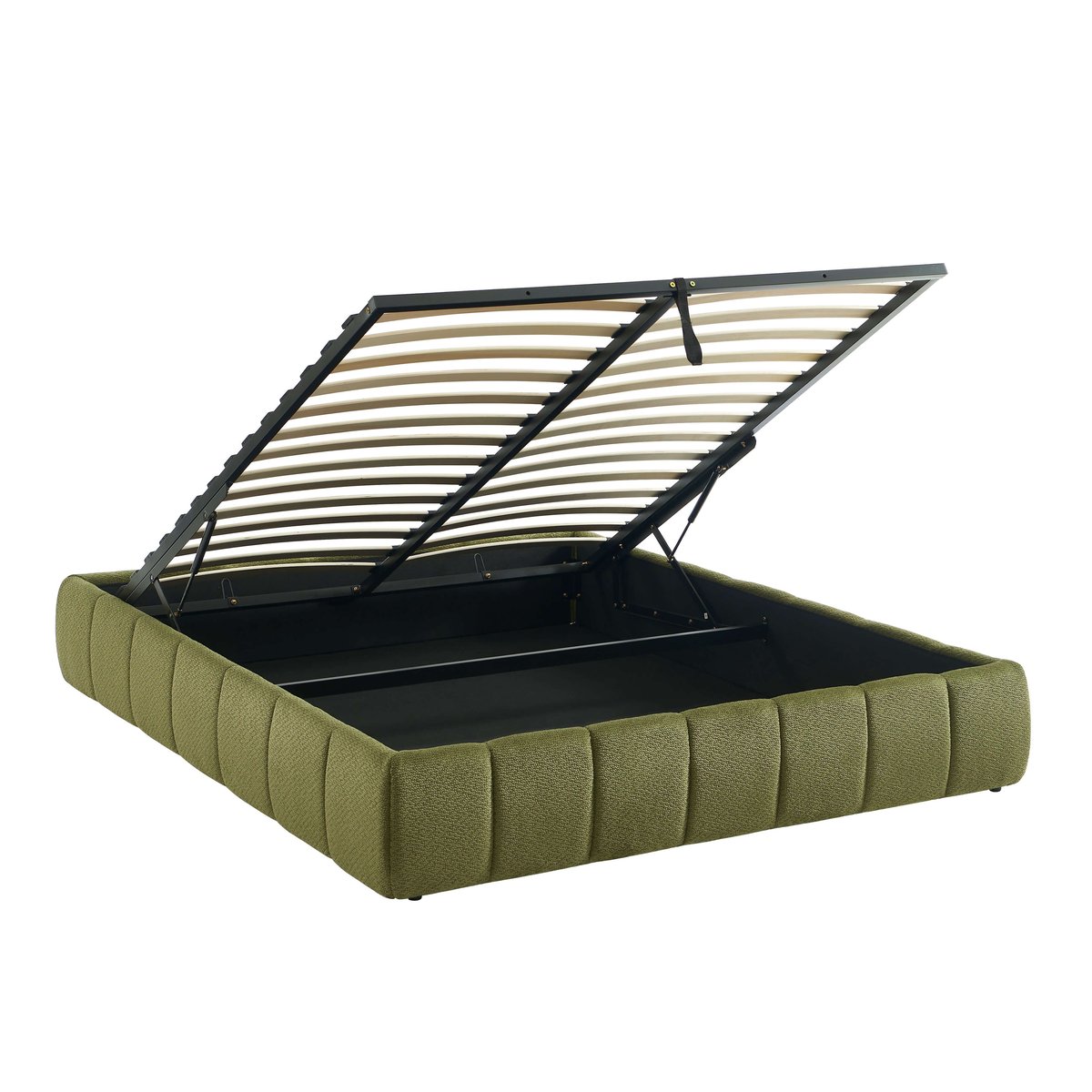 Lit coffre tissu chenille et sommier LAVINIA vert, BAÏTA
