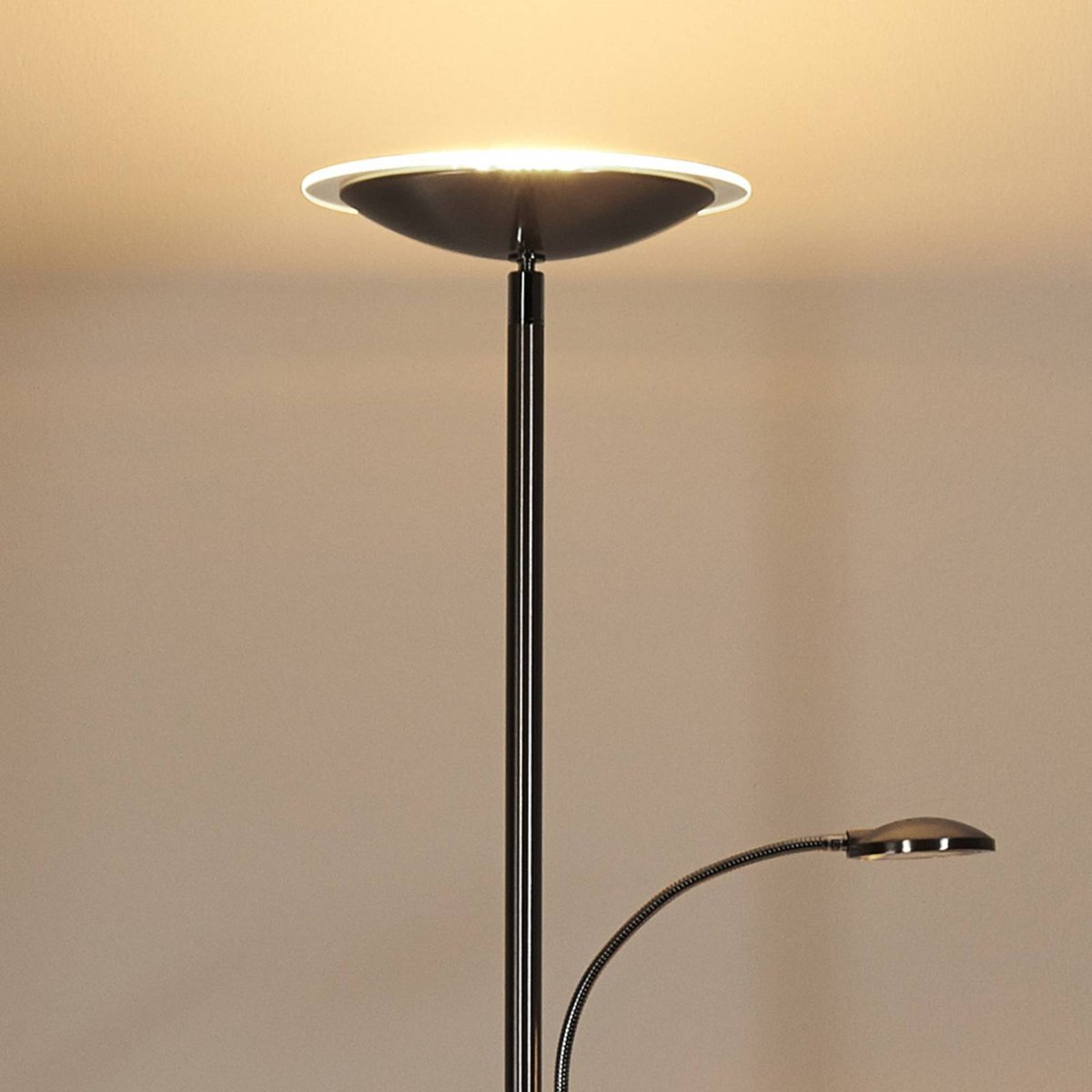 Lampadaire en métal moderneLED, Malea nickel mat, chrome, LINDBY