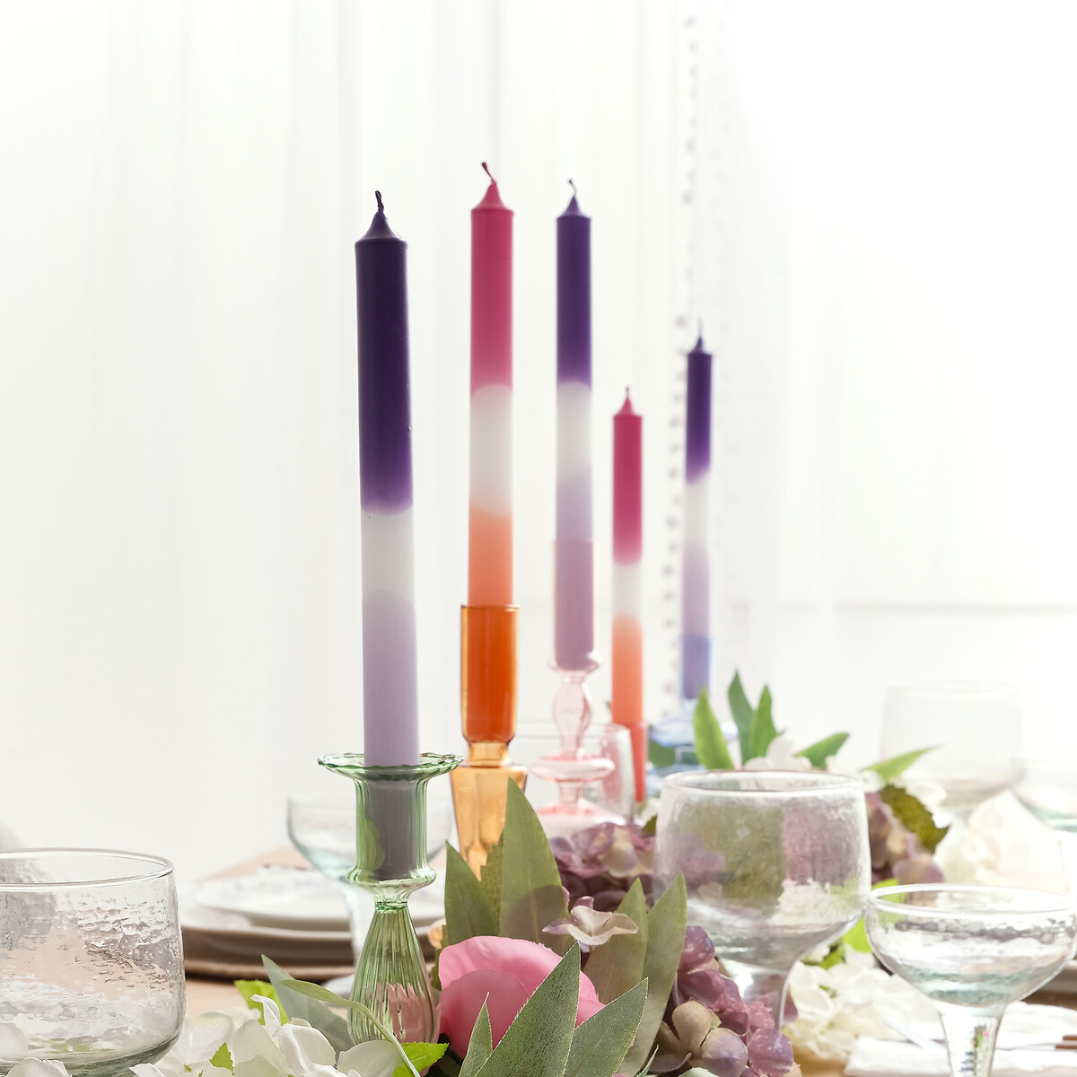 Set of 6 Two-Tone Dinner Candles purple, SO'HOME