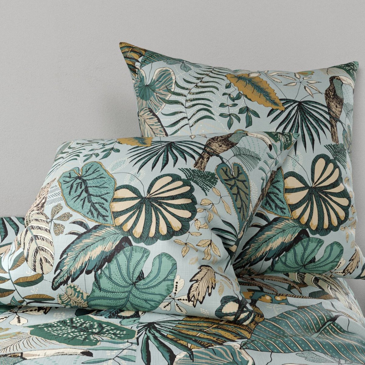 Parure housse de couette en coton imprimée, Cancun bleu, ATELIER DU COTON
