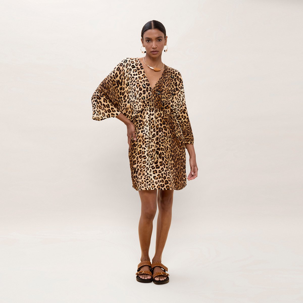 Robe courte imprimée léopard à taille resserrée léopard, LOLA CASADEMUNT