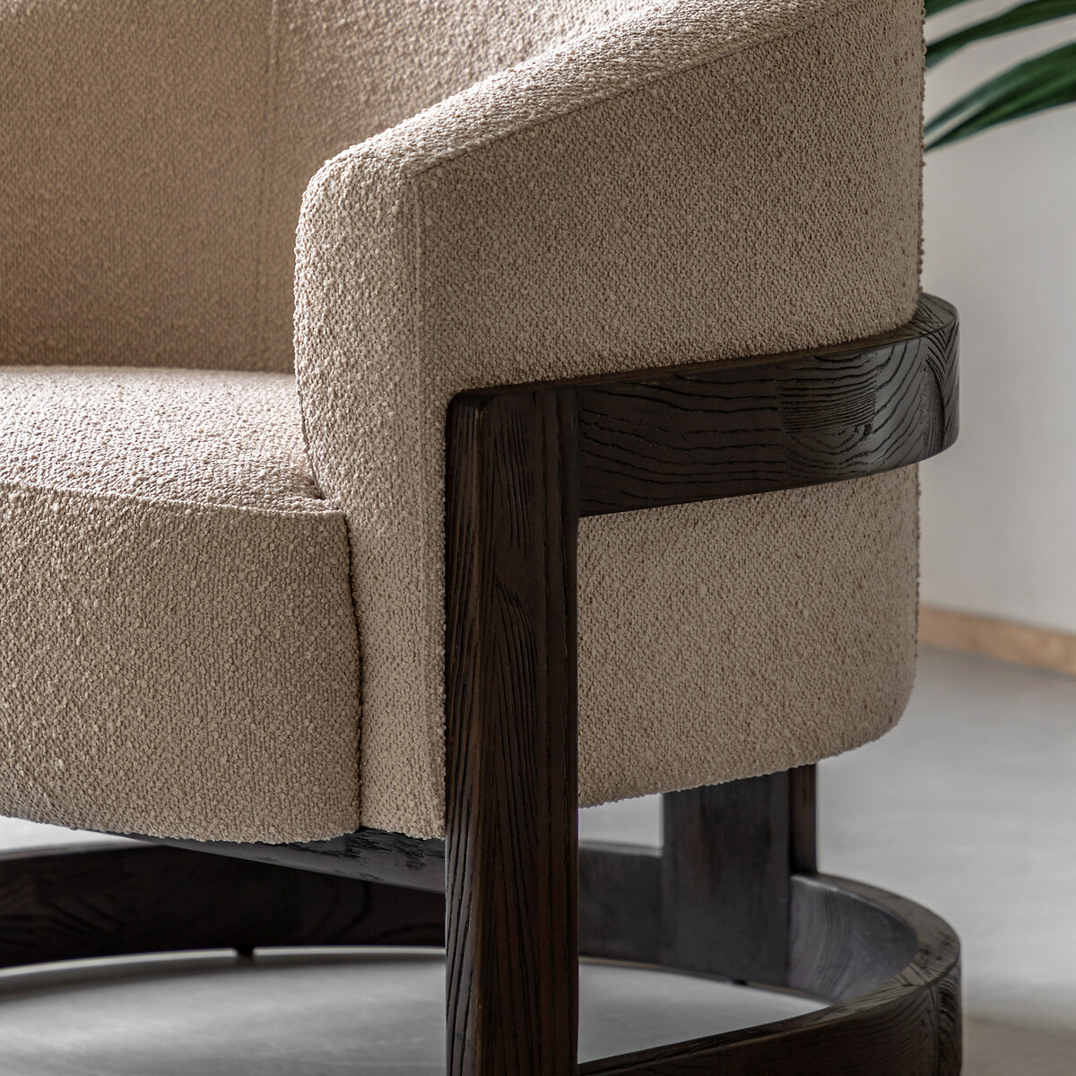 Cerron Rounded Boucle Tub Armchair with Dark Wood Legs light taupe, SO'HOME