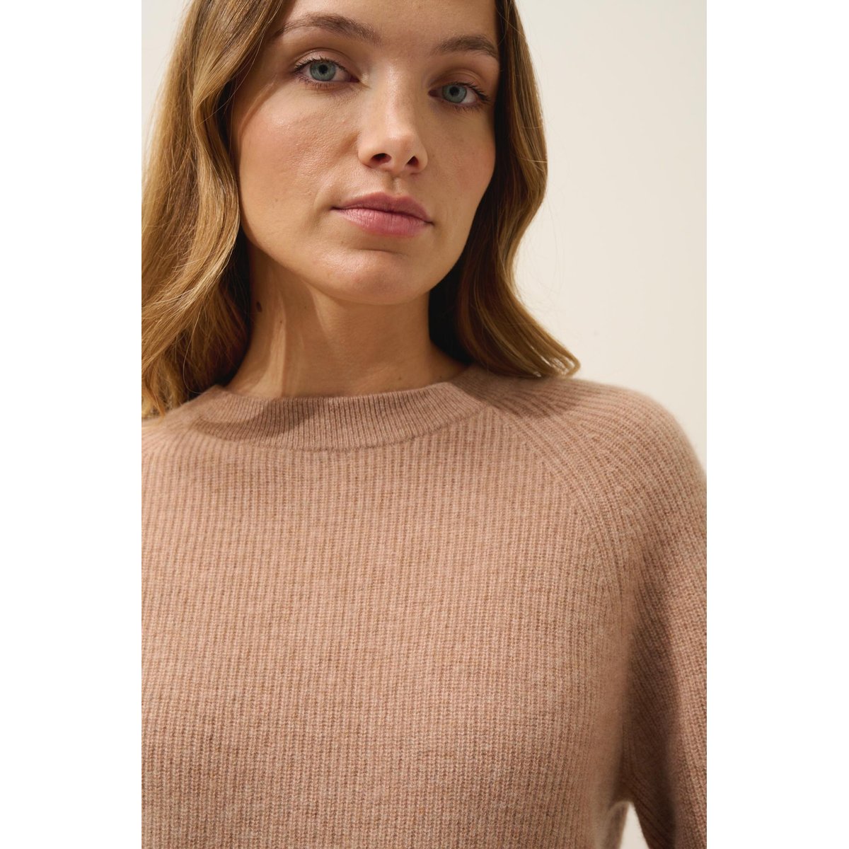 Pull Col Rond Zippé Dos Camel Chiné Jona camel chiné, JUST CASHMERE