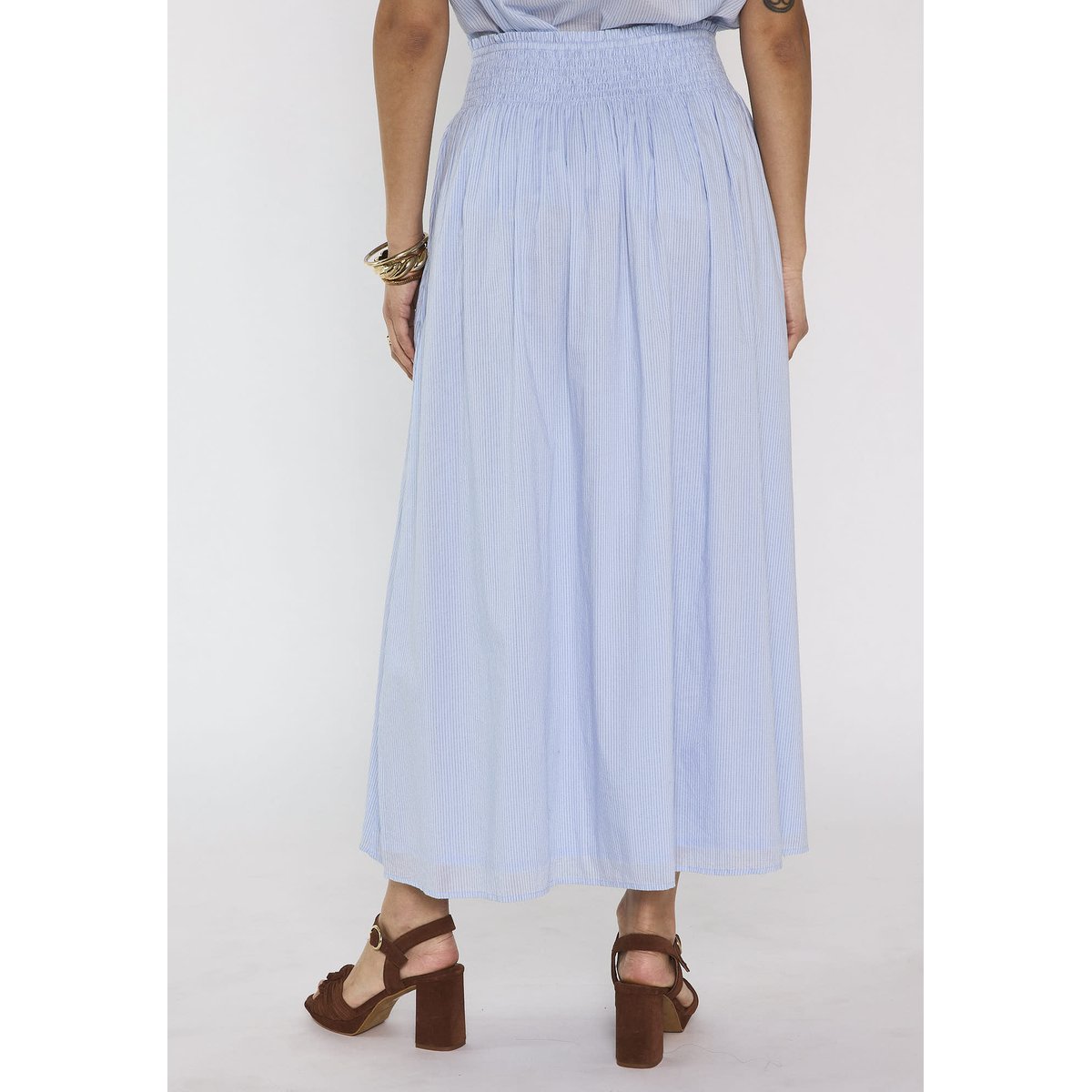 Jupe midi à rayures en coton VOILE bleu chambray, Maison 123