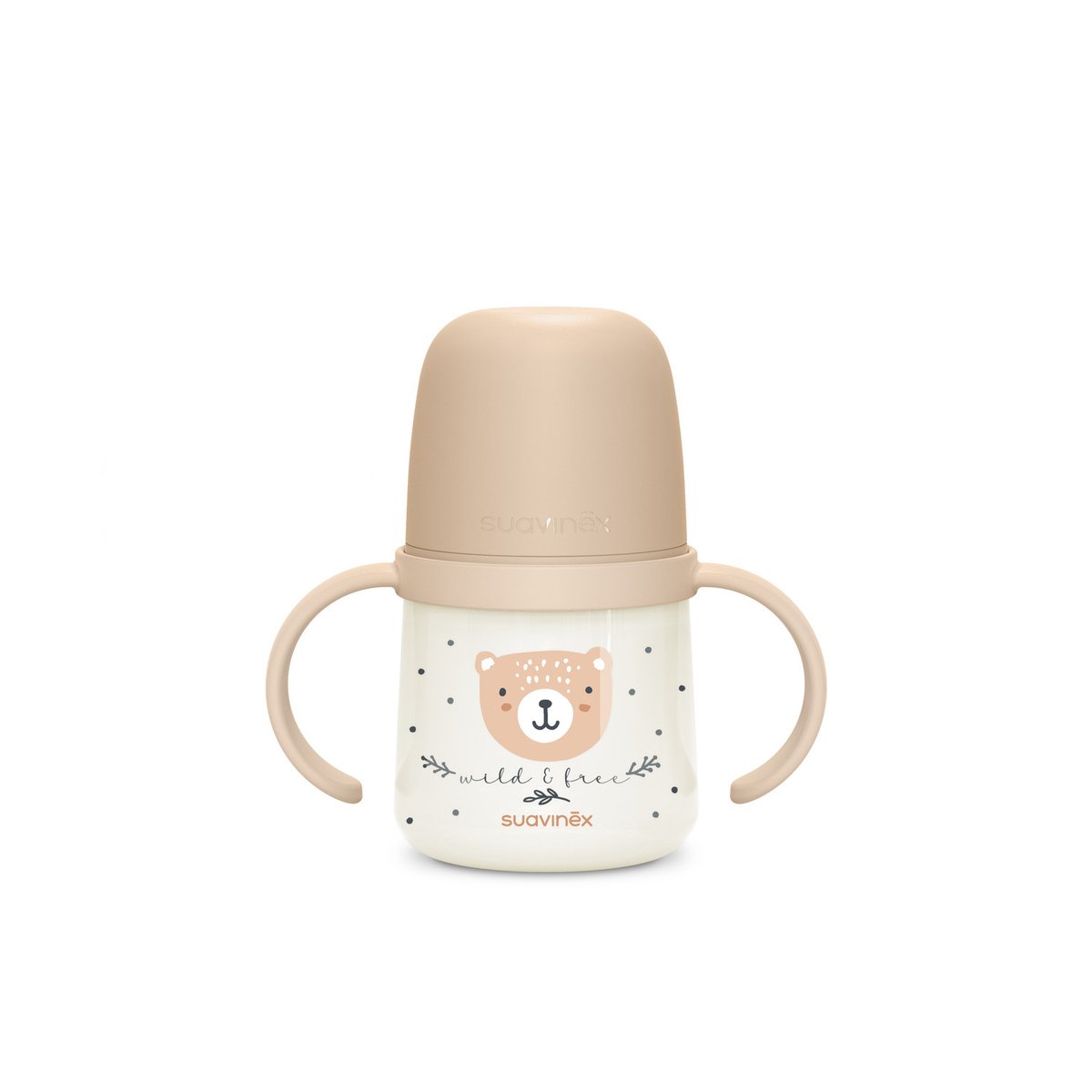 Biberon à anses phosphorescentes +6mois 150ml wild & free marron, SUAVINEX