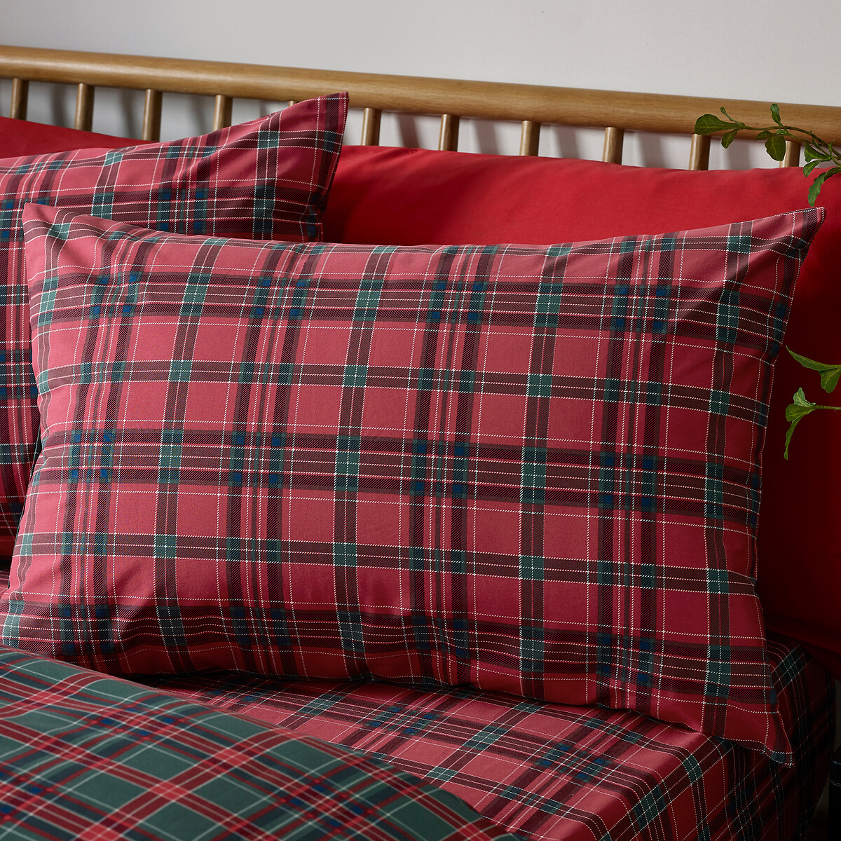 Tartan Check Reversible Duvet Cover and Pillowcase Set red/green, CATHERINE LANSFIELD