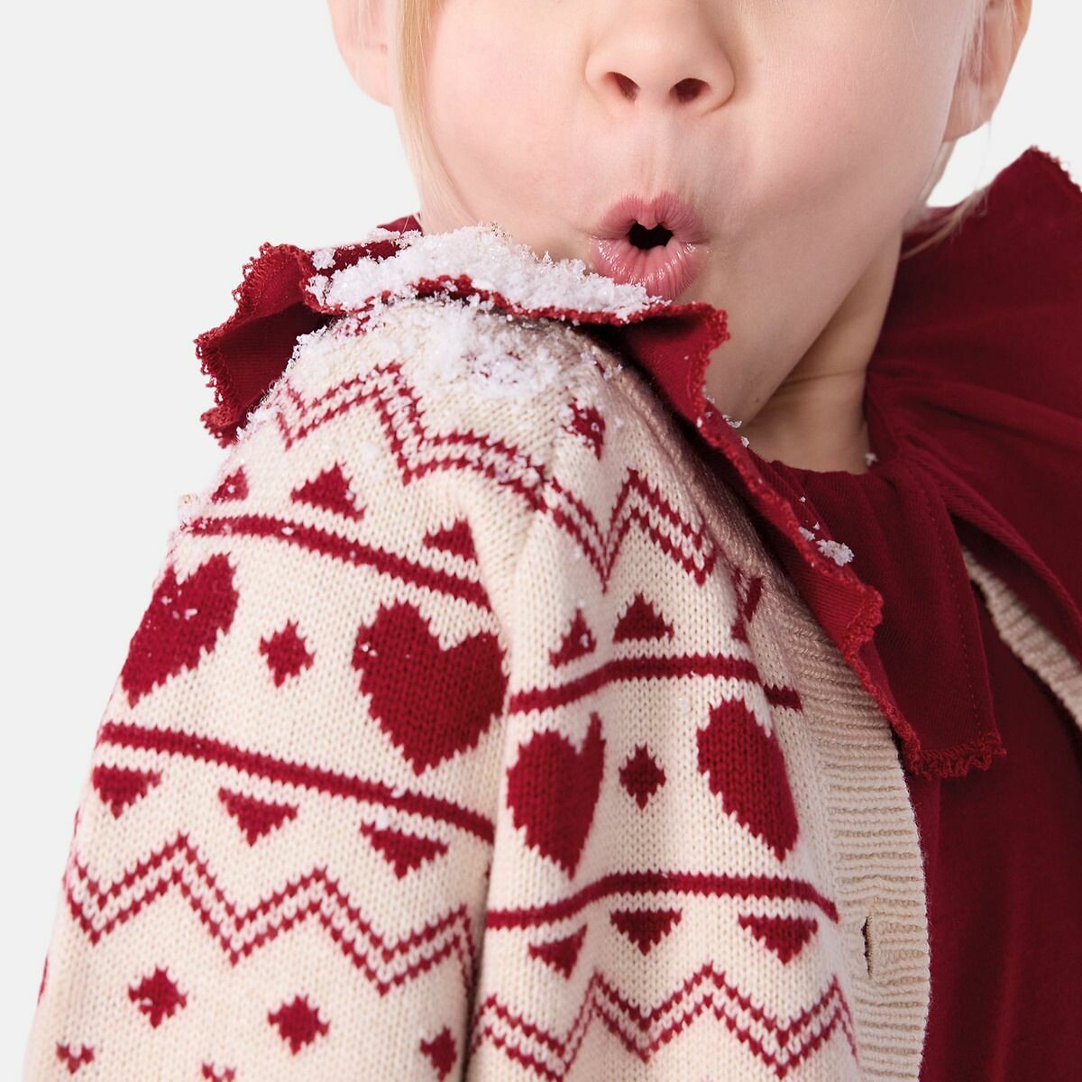 Cardigan en laine et coton, motif jacquard ecru, PETIT BATEAU