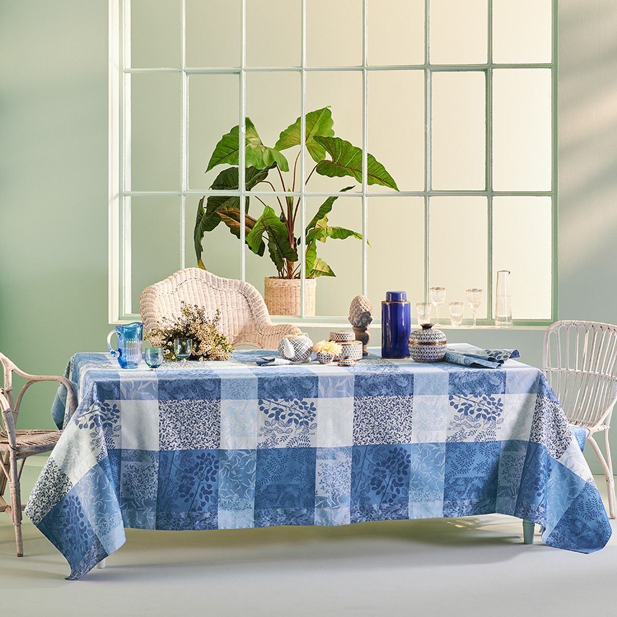 Nappe pur coton MILLE RAMEAUX bleu, GARNIER THIEBAUT