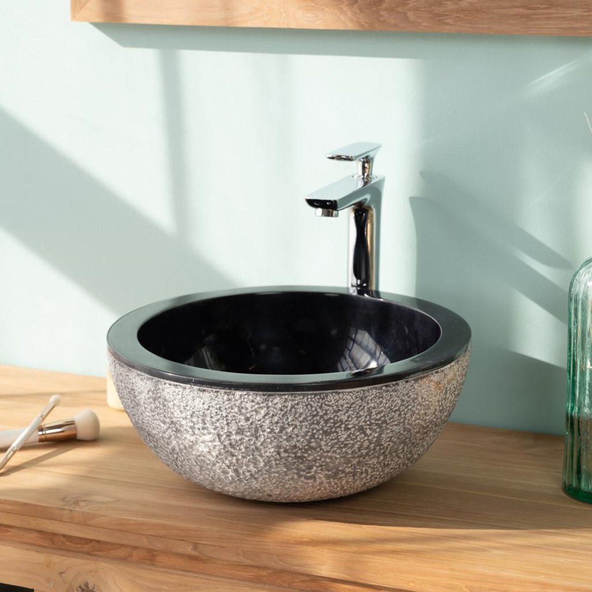 Lave mains en marbre rond 35cm STROMBOLI noir, WANDA COLLECTION