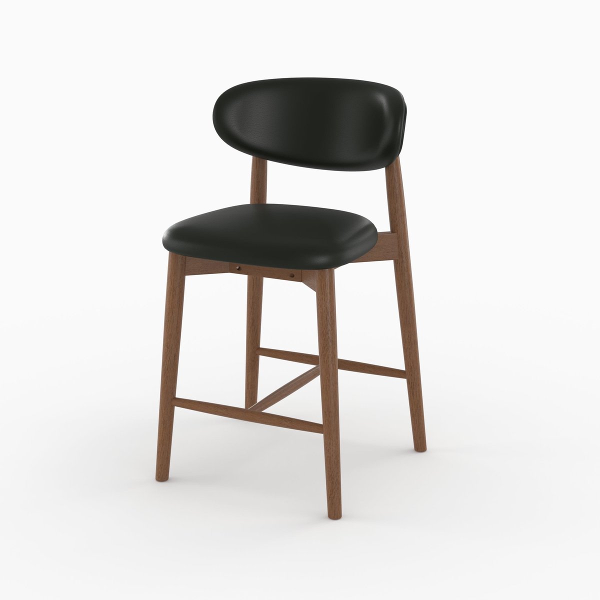 Lot de 2 chaises pour ilot central 64,5 cm en cuir et bois d'hévéa - YUNA noir, MAISON PAVANE