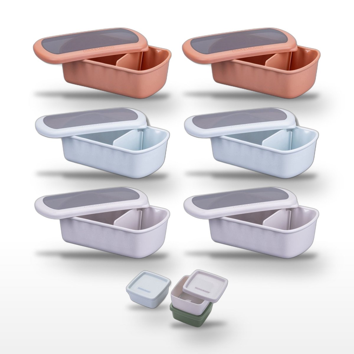 Lot de 6 lunch box 1,2L avec 3 boites à sauce STORAGE rouge|bleu|beige, FACKELMANN