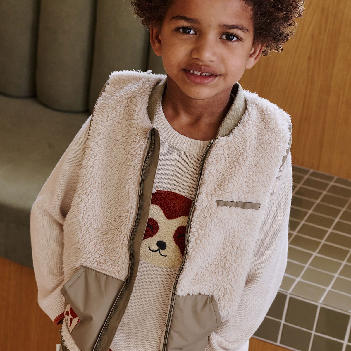 Veste sans manches enfant en sherpa Gustin beige, PETIT BEGUIN