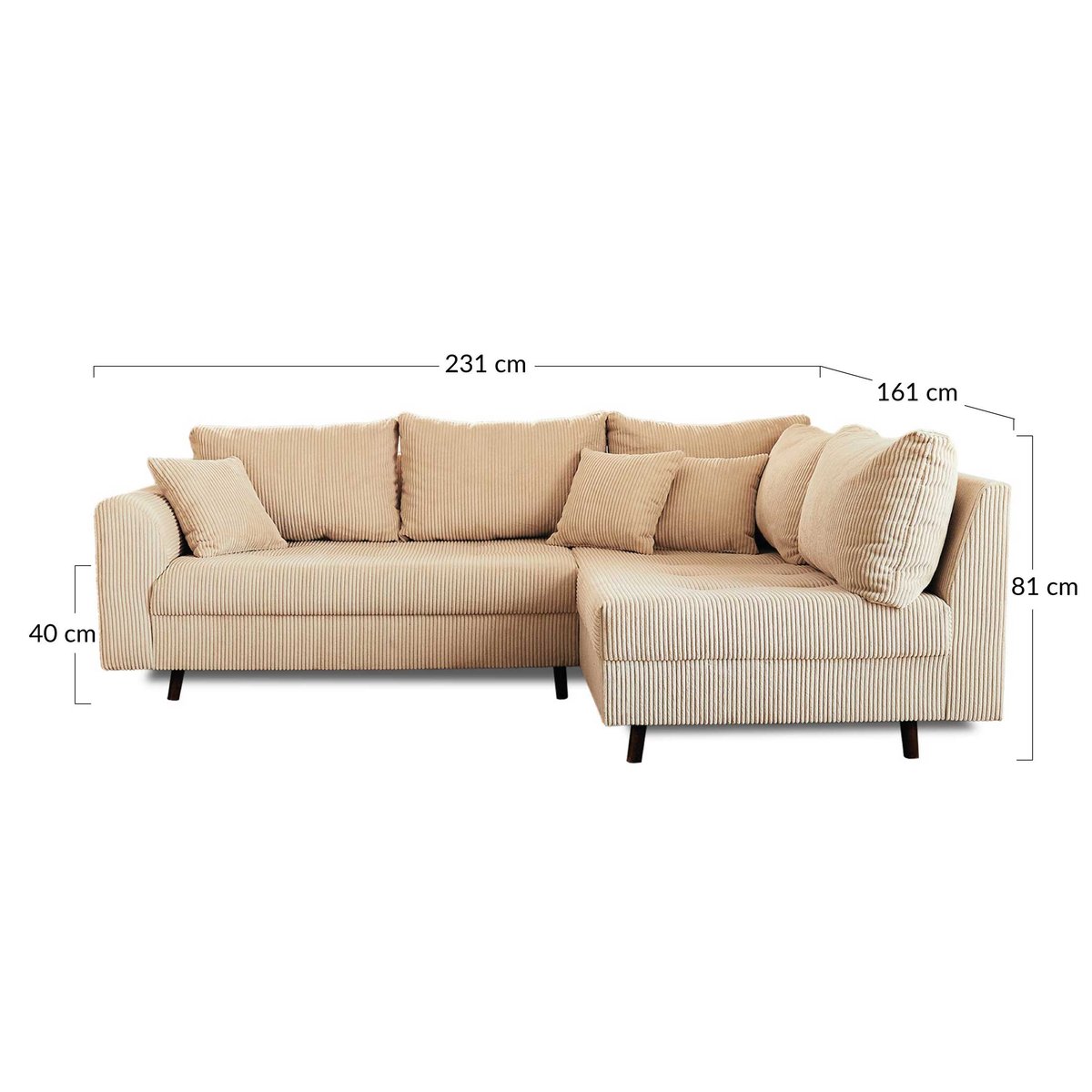 Canapé d'Angle droit 4 places + pouf places - RUNE bleu nuit, BEST MOBILIER