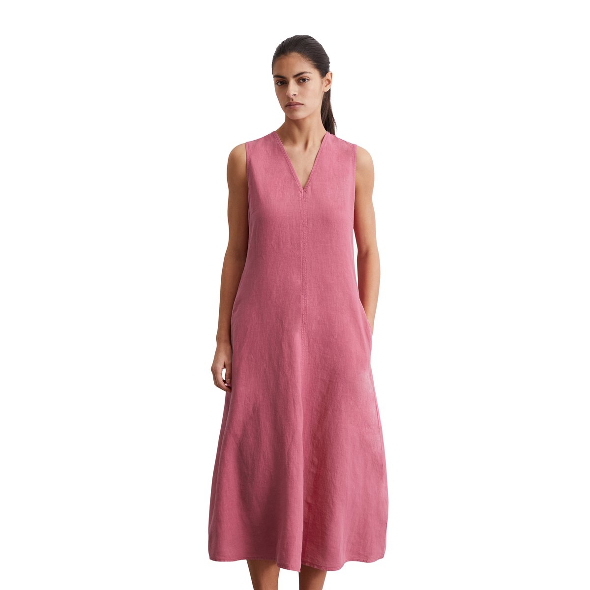 Robe sans manches en lin shaped coupé en A-ligne rose, MARC O'POLO