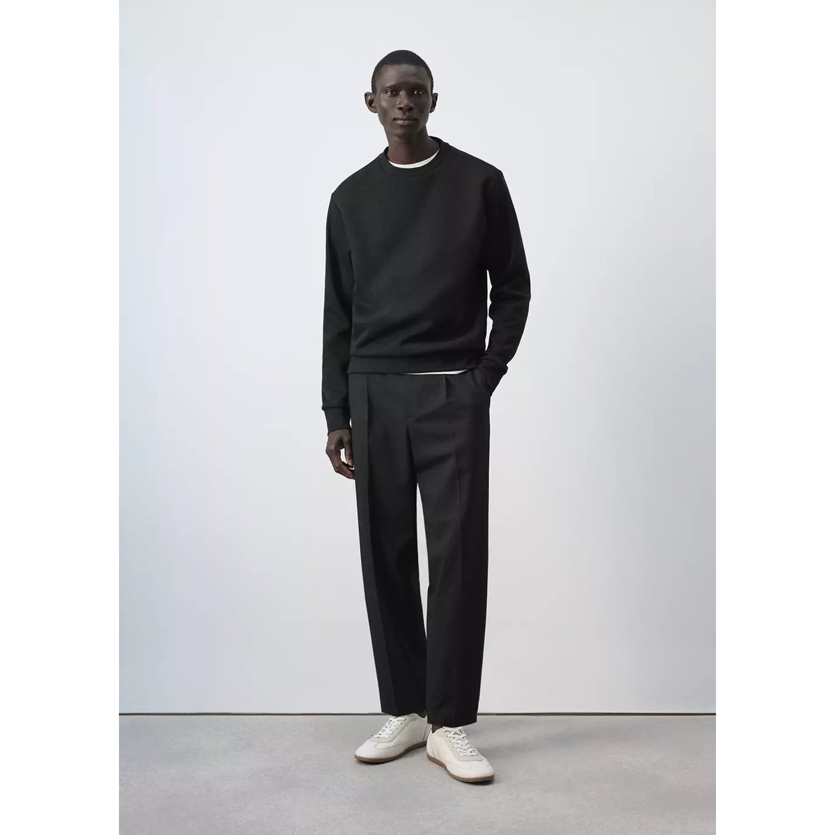Sweat-shirt 100 % coton coupe regular fit noir, MANGO MAN
