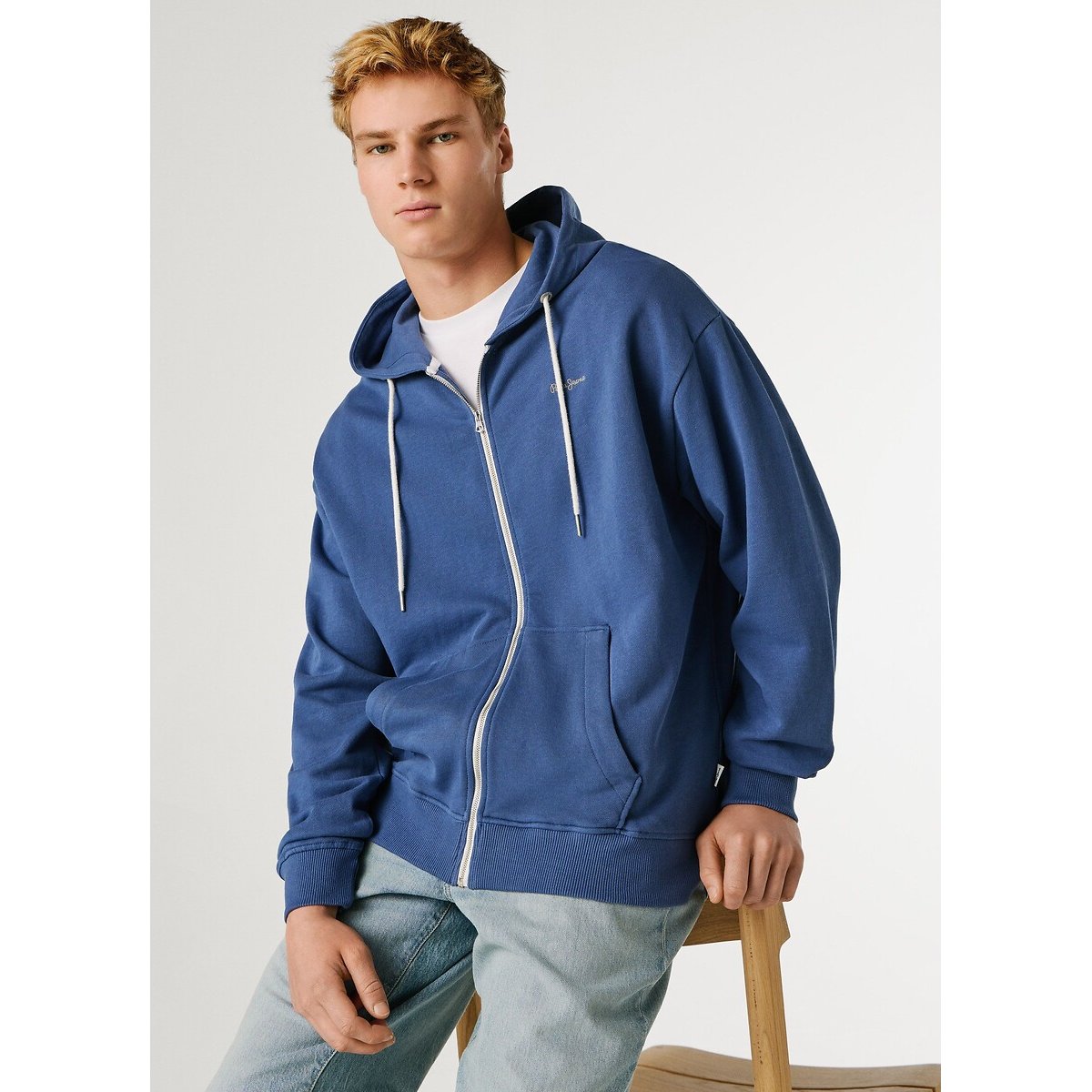 Sweat à capuche zippé GEO bleu délavé, PEPE JEANS