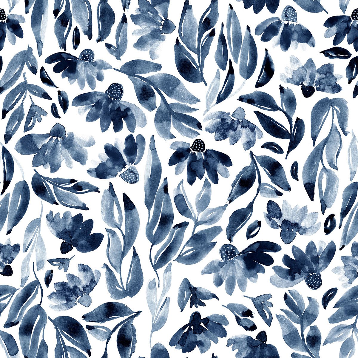 Papier peint panoramique, fleur bleue bleu, HEXOA