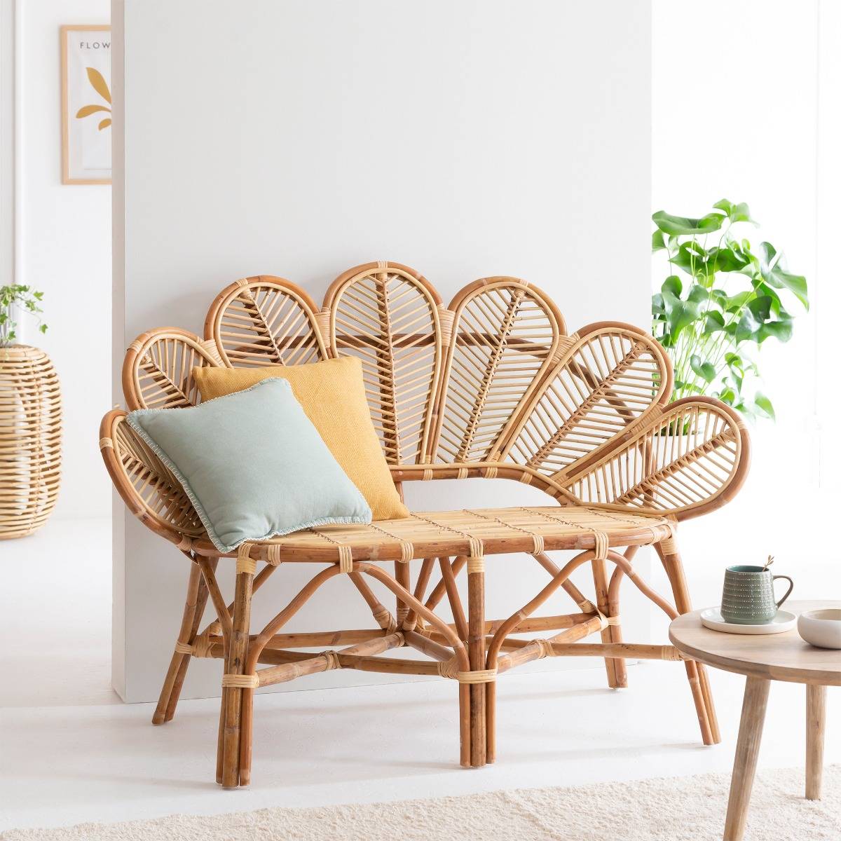 Banquette en rotin RATTAN bois clair, MADE IN MEUBLES 