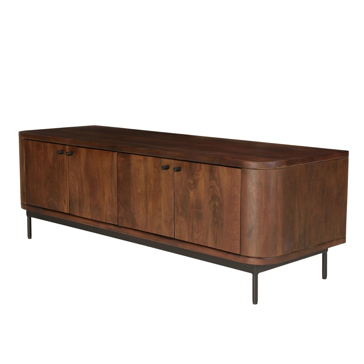 Meuble TV design bois foncé et métal noir 4 portes NOHAM marron, PIER IMPORT
