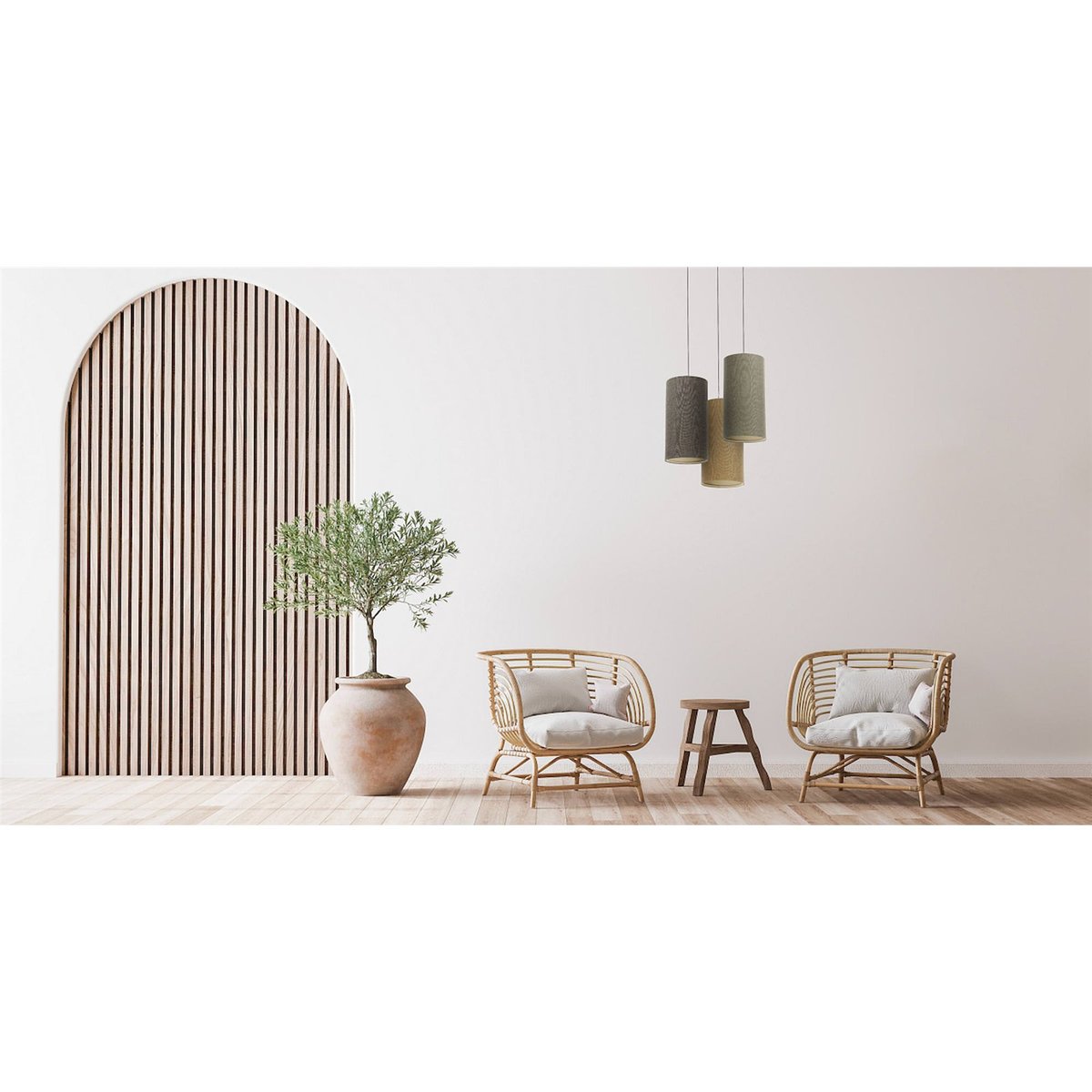 Suspension en lin rond Boho Elegant lin naturel et rotin clair, BPS KONCEPT