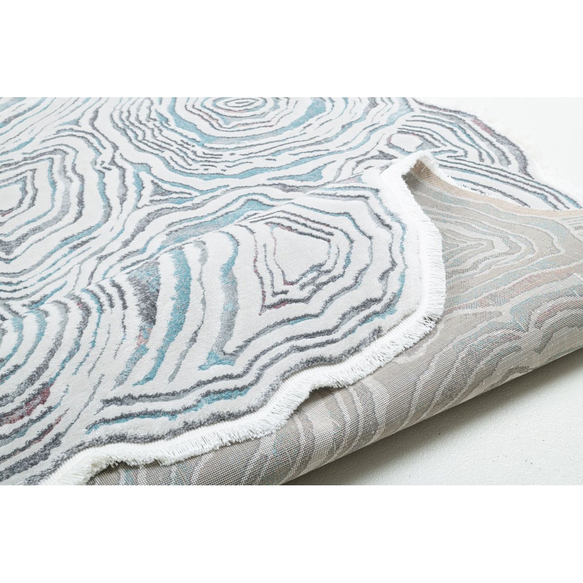 Tapis tissé à la machine en polyester blanc multi, THEKO