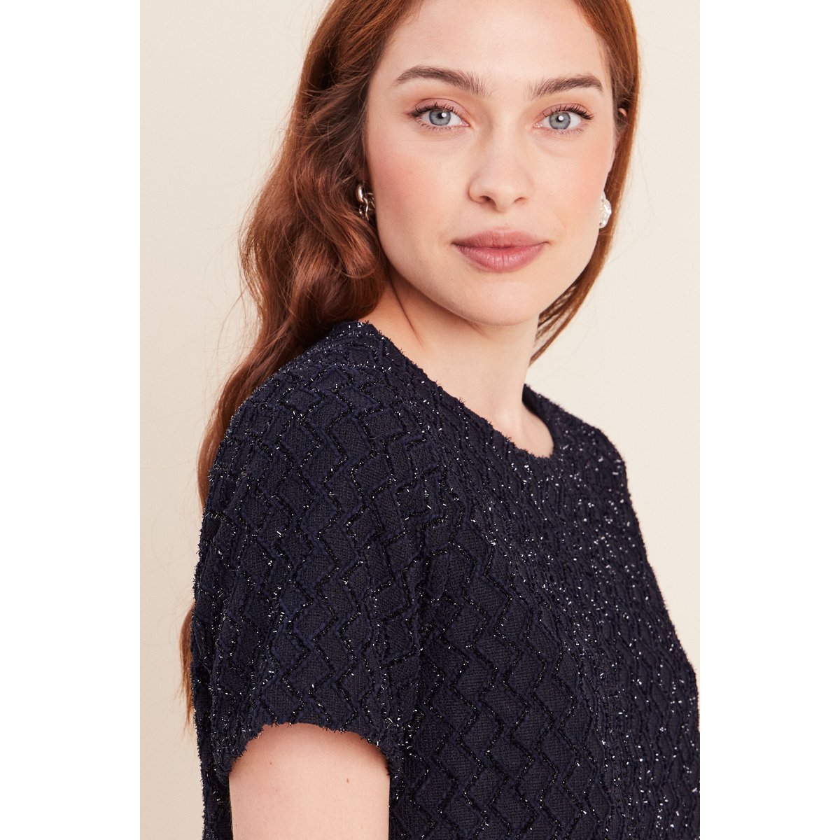 T-shirt col rond manches courtes doublé bleu foncé, BREAL