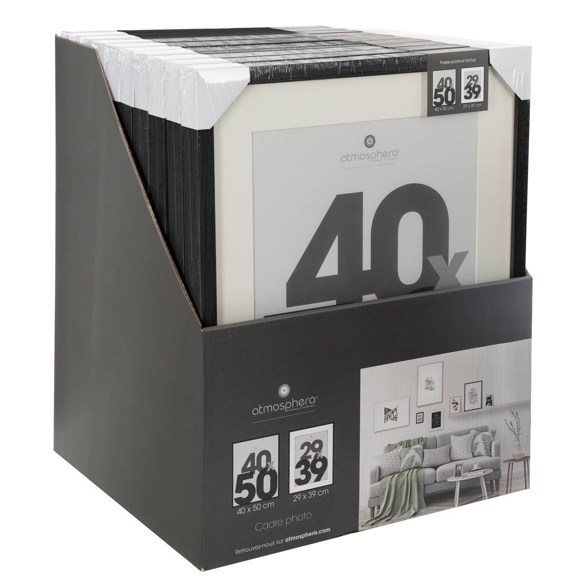 Cadre photo 40x50cm avec passe-partout EVA noir, ATMOSPHERA