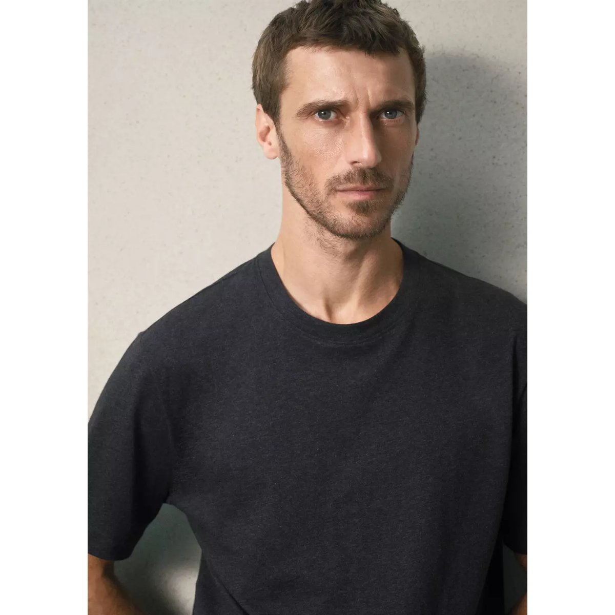 T-shirt coton mélangé cachemire regular fit gris anthracite, MANGO MAN