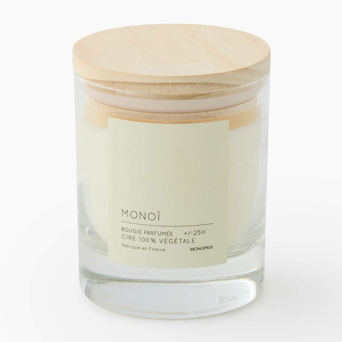 Bougie en cire végétale dans pot en verre parfumée couleur unique, MONOPRIX