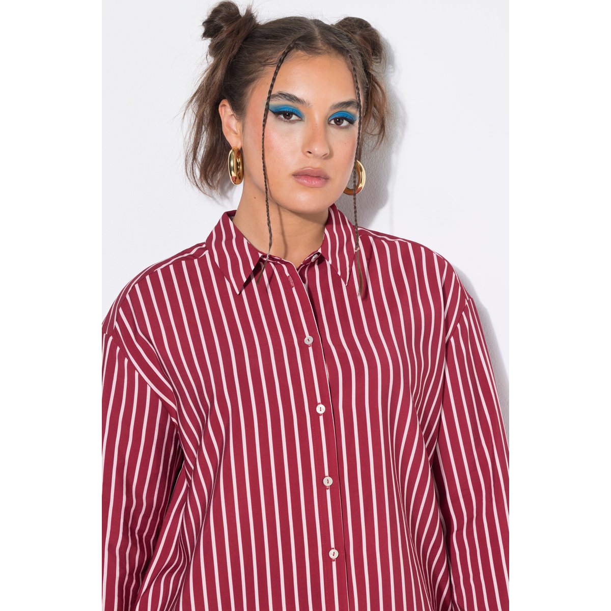 Chemisier à rayures, coupe oversize rouge foncé, STUDIO UNTOLD