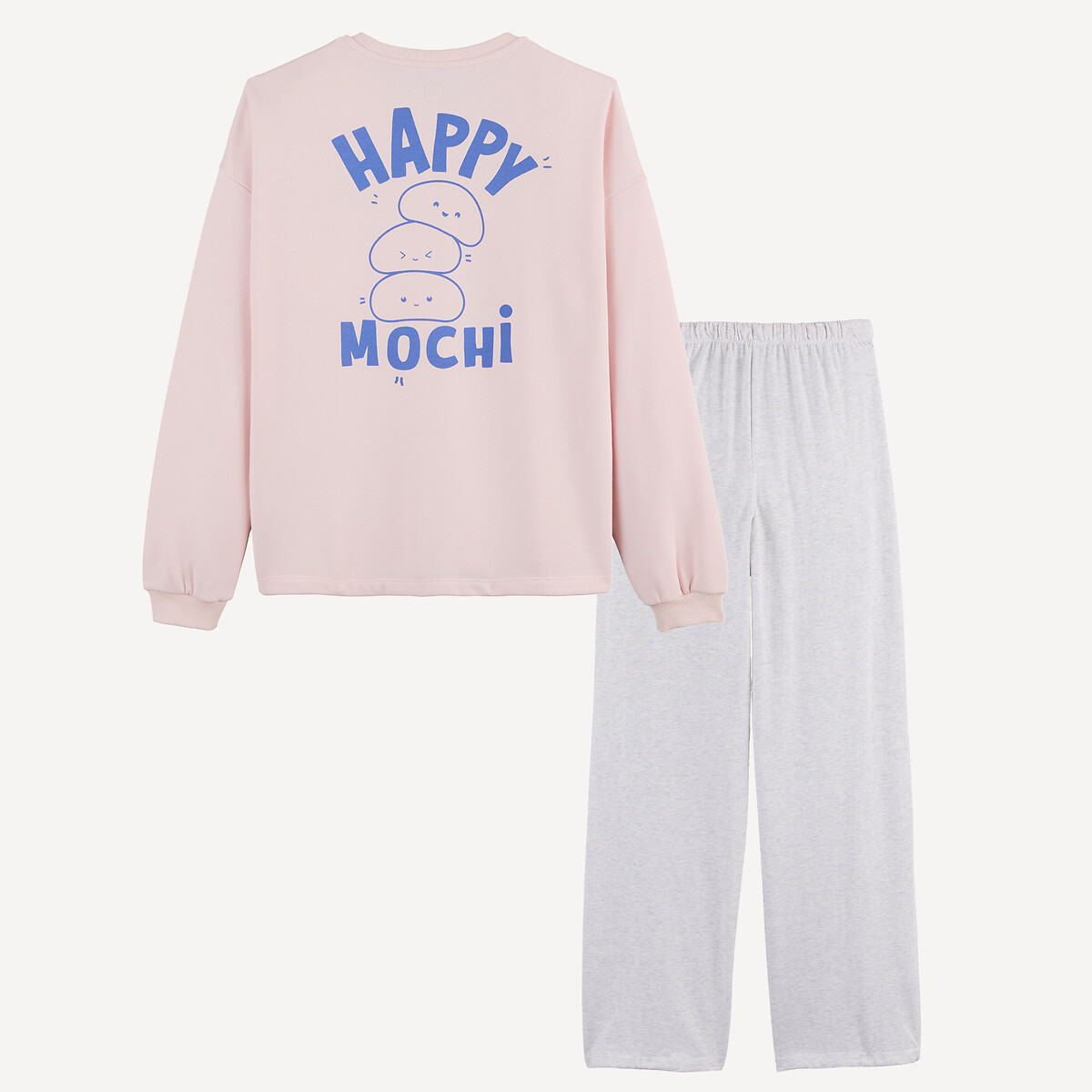 Pyjama en molleton, manches longues, imprimé mochi rose/gris chiné, LA REDOUTE COLLECTIONS
