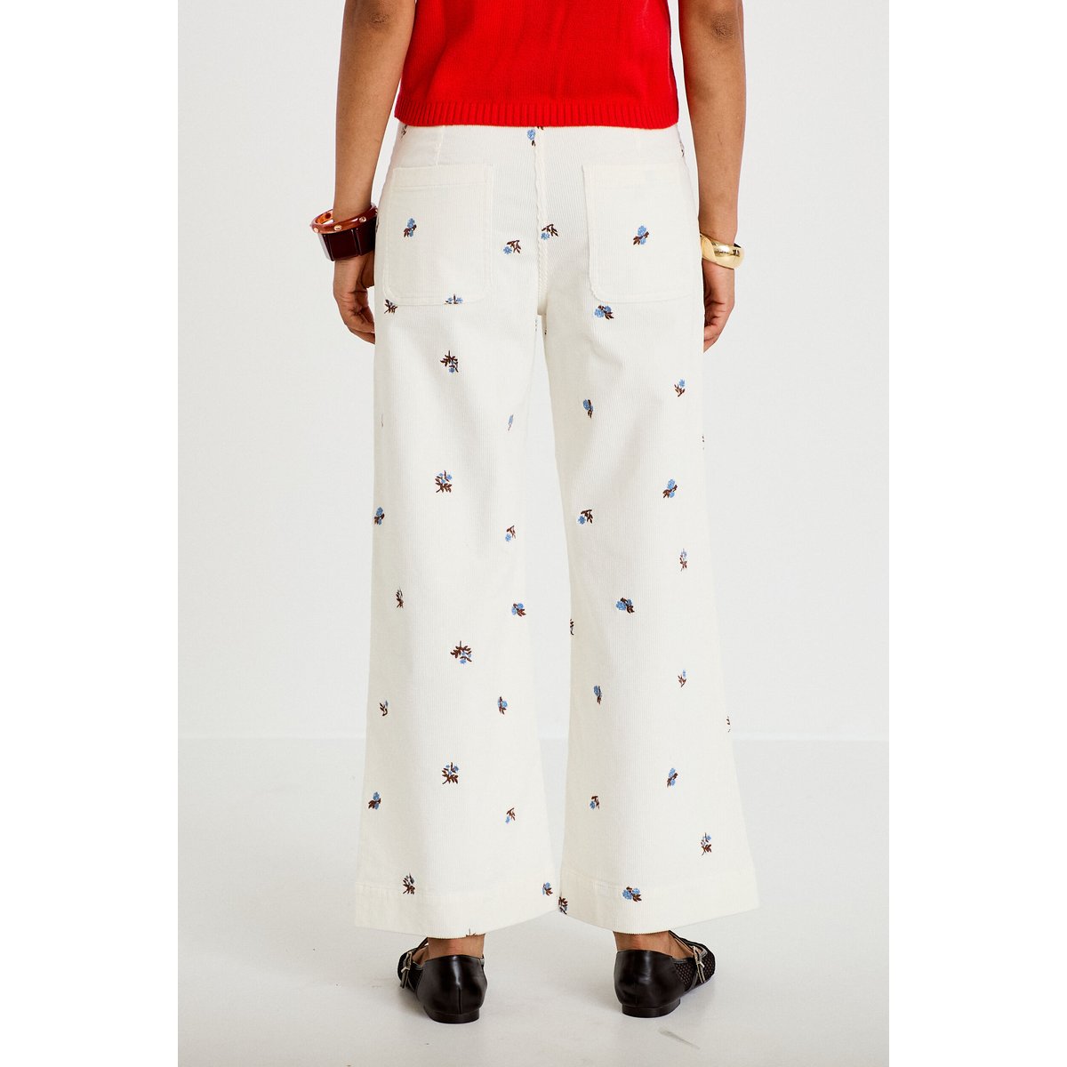 Pantalon bootcut taille haute velours blanc, CACHE CACHE