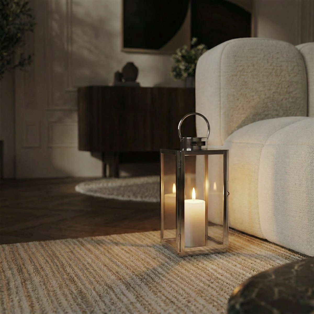 Lanterne décorative en verre et acier H39 ZAKA argenté, SIA DECO