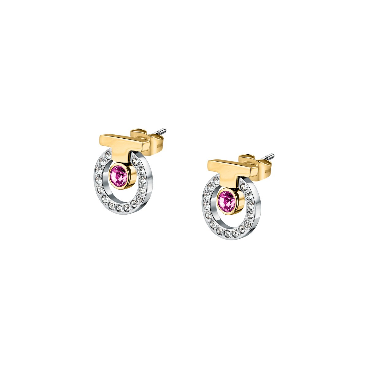 Boucles D'Oreilles en acier, cristaux, T-LOGO argent, or, rose, TRUSSARDI