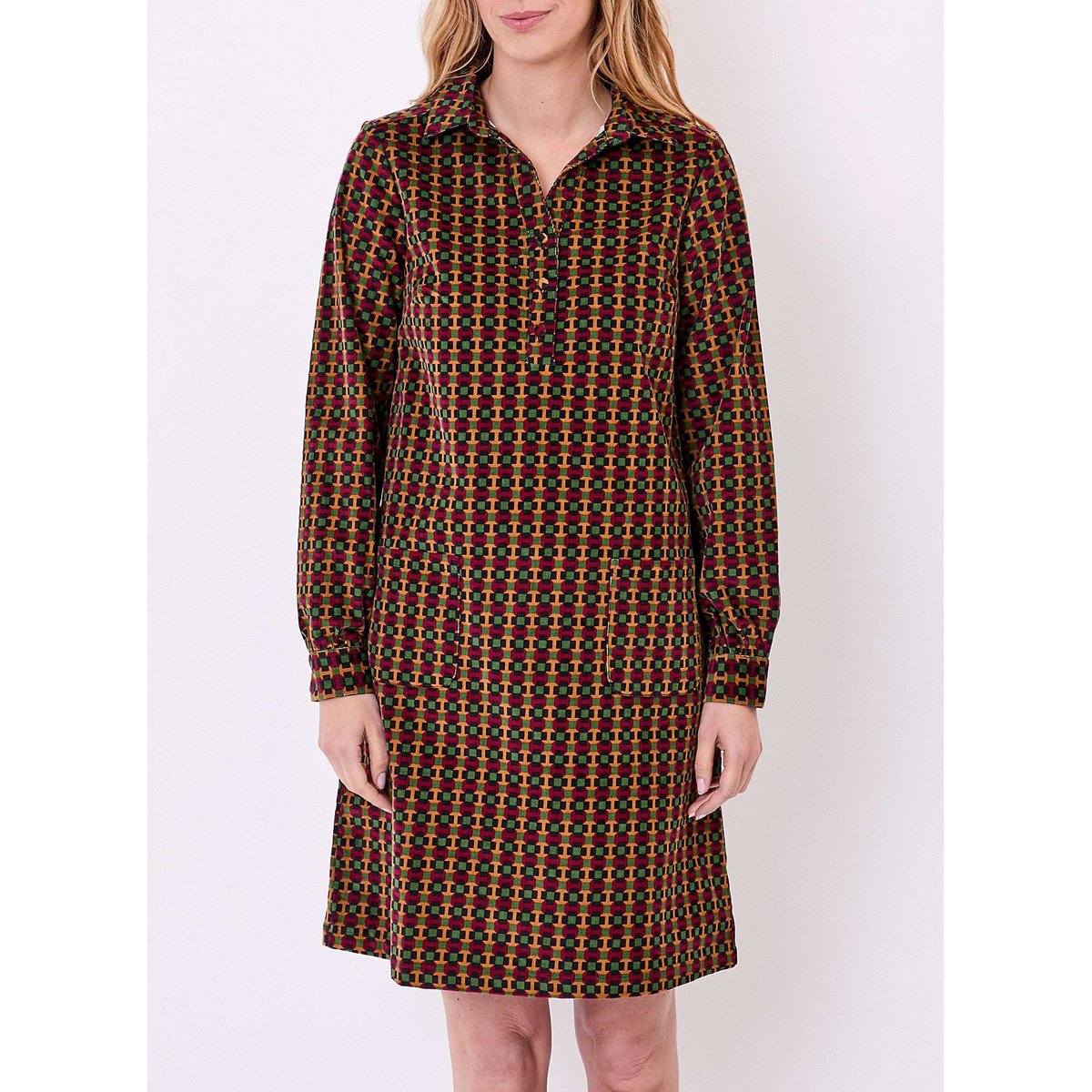 Robe droite velours imprimé côtelé PASSO vert signal, PRINCESSE NOMADE
