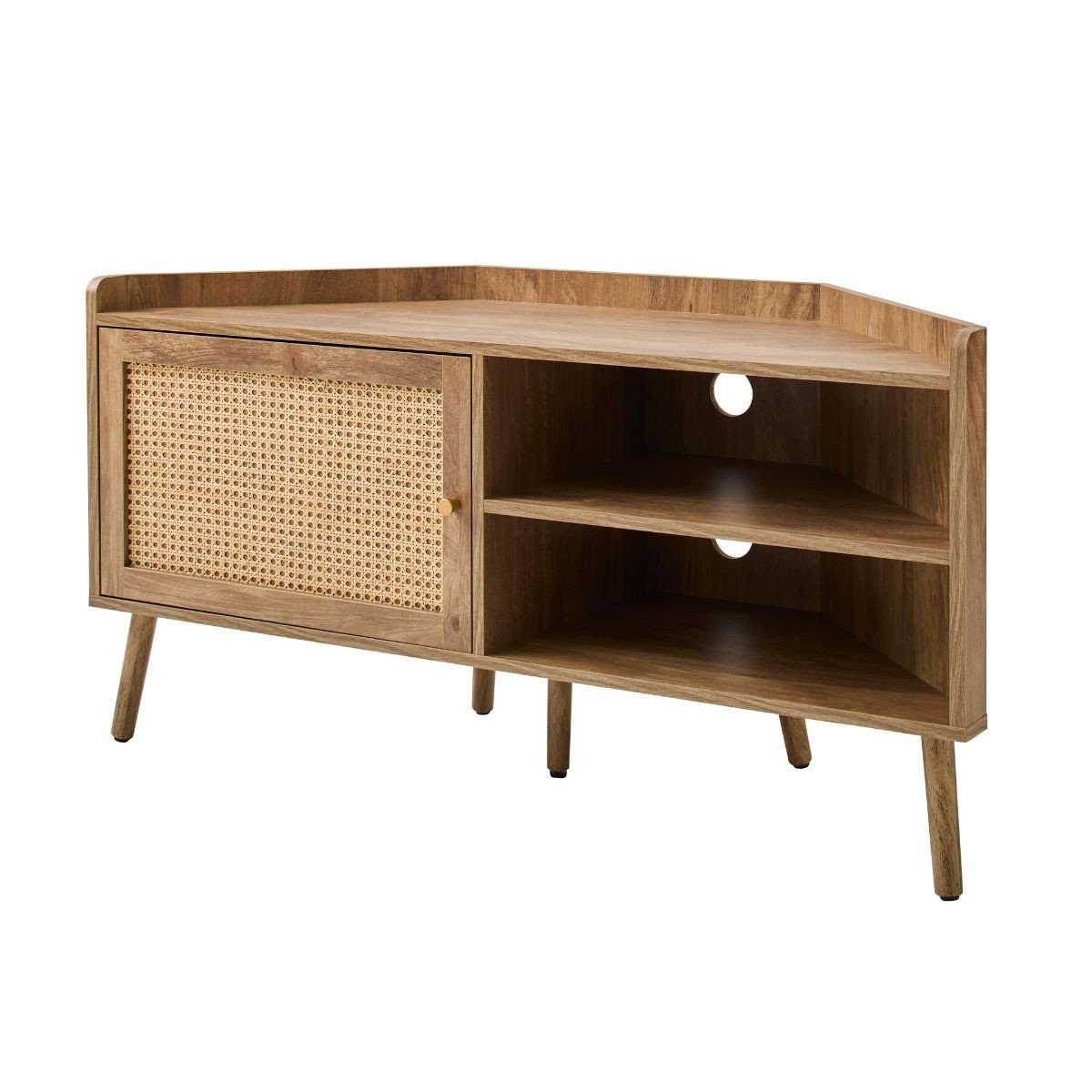 Meuble TV d'angle 1 porte 2 niches - PALMO bois clair, CALICOSY